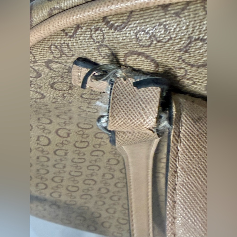 Guess Brown Tan Monogram Pattern Mini Backpack Pu… - image 5